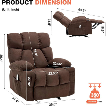 Massage Rocker Recliner Chair with Heat, Ergonomic Overstuffed Reclining Lounge Chair with Side Pockets, USB Charging Port, Sturdy Metal Frame, Comfortable Modern Design for Living Room