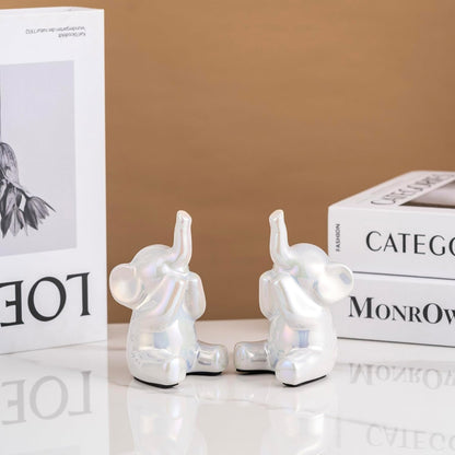 Colorful White Loving Pair of Small Elephant Statues Silver Home Decor Modern Boho Style Figurine Decorative Ornaments for Living Room, Bedroom, Office Desktop, Cabinets, Shelf