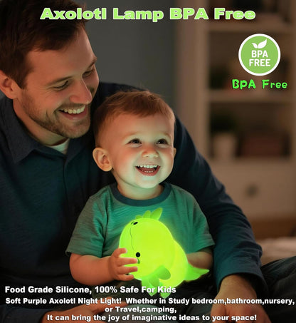 HAPPYBAG Axolotl Night Light,Cute Axolotl lamp Gifts for Kids,Dimmable Silicone Animal Nursery Night Light,Kawaii Rechargeable Bedside Touch Lamp,Baby Room Decor Axolotl Light