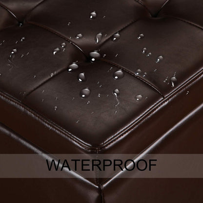 Adeco Bonded Leather Square Tufted Footstool, 18", Brown Storage Ottomans,