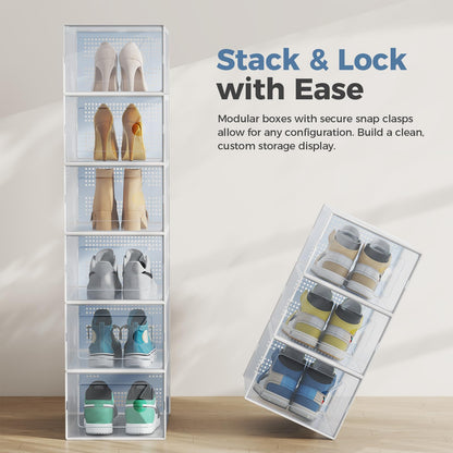 DUMOS Shoe Storage Boxes, 12-Pack Stackable Clear Shoe Containers with Lids, Display Sneaker Case