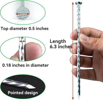 6.3-Inch Galvanized Heavy-Duty Landscape Stakes, (150-PACK) Spiral Metal Turf Spikes for Artificial Grass, Paver Edging, Weed Barrier, Securing Fences and More