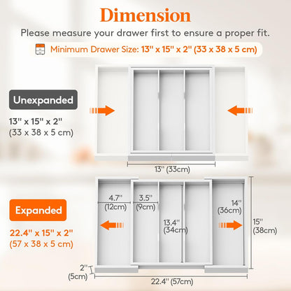 Lifewit Utensil Organizer for Kitchen Drawer, Expandable Cooking Utensil Tray, Bamboo Cutlery Silverware Flatware Holder, Adjustable Spatula Tools and Gadgets Storage Divider, Large, White