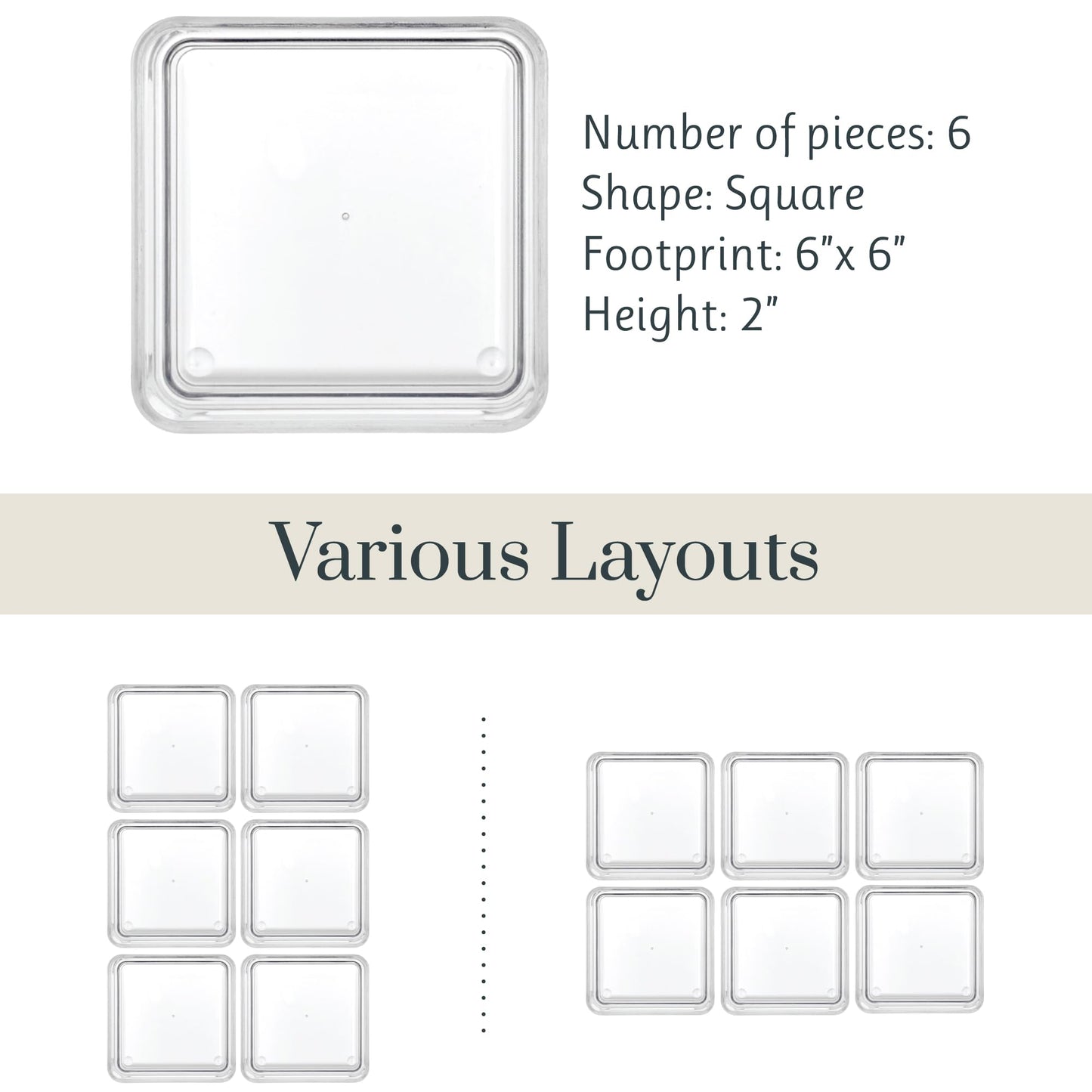 STORi SimpleSort 6-Piece Stackable Clear Drawer Organizer Set | 6" x 6" x 2" Square Trays | Small
