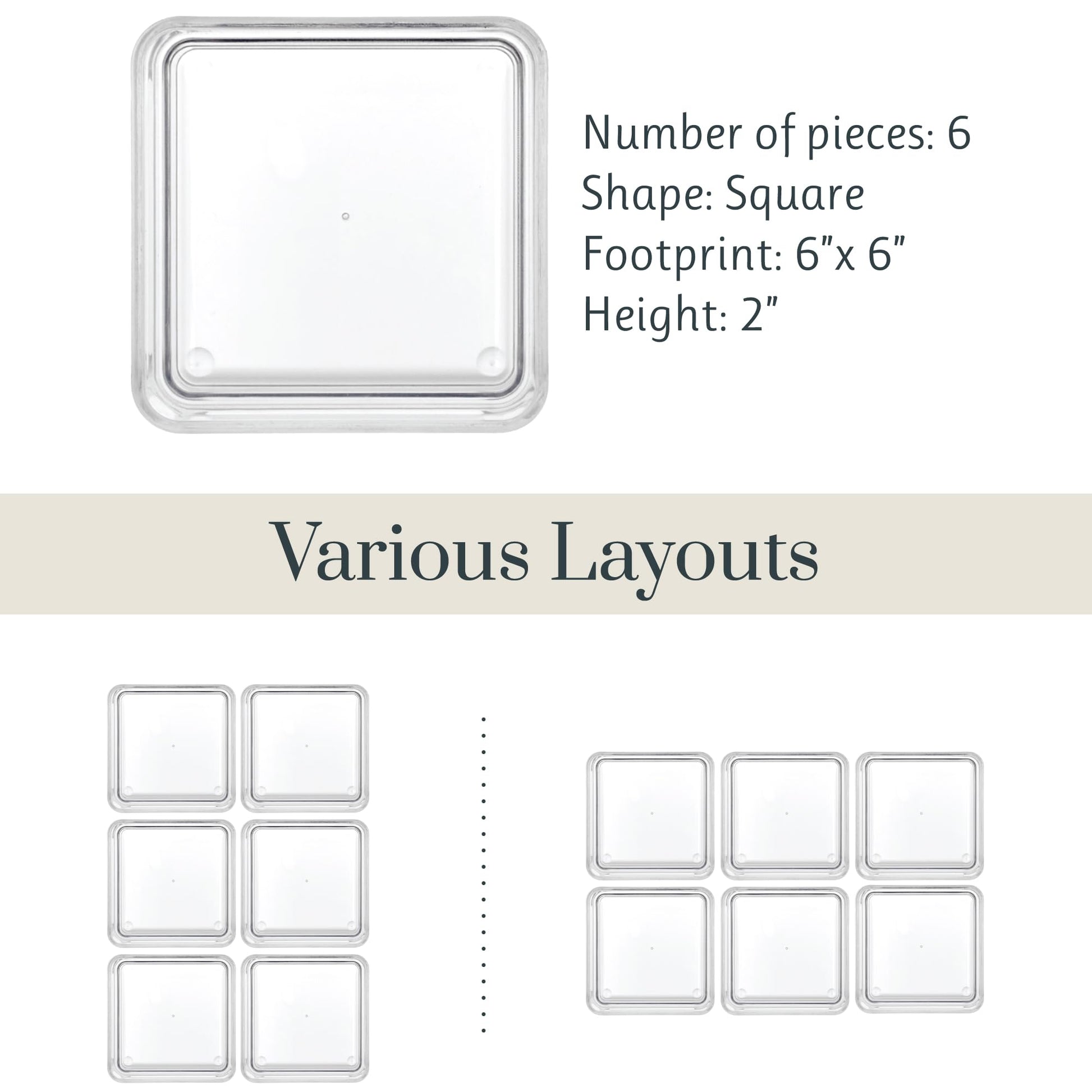 STORi SimpleSort 6-Piece Stackable Clear Drawer Organizer Set | 6" x 6" x 2" Square Trays | Small