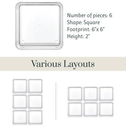 STORi SimpleSort 6-Piece Stackable Clear Drawer Organizer Set | 6" x 6" x 2" Square Trays | Small