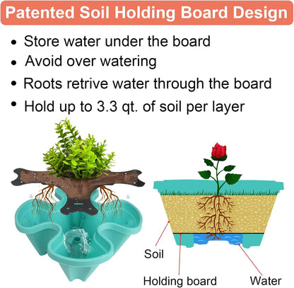 Vertical Planter, 6 Tier Stackable Strawberry Planter with Garden Tool Set, Movable Indoor/Outdoor Garden Herb Pot for Growing Vegetables and Succulents, Teal