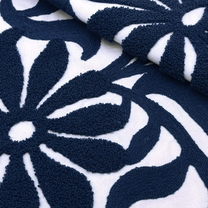 Alysheer Farmhouse Floral Leaves Embroidered Decorative Throw Pillow Cover 18x18 inches, Boho Tufted Flowers Embroidery Pattern Chic Cotton Cushion Case for Couch Bed Sofa Living Room(Navy Blue)