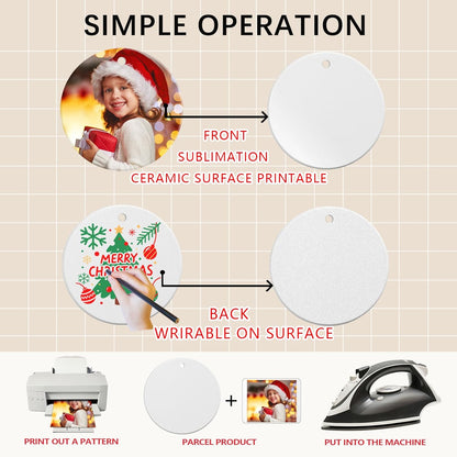 25 PCS Ceramic Sublimation Ornament Blanks Bulk 3 Inch White Round Crafts DIY Personalized Printed Christmas Home Porcelain Paintable Decorate