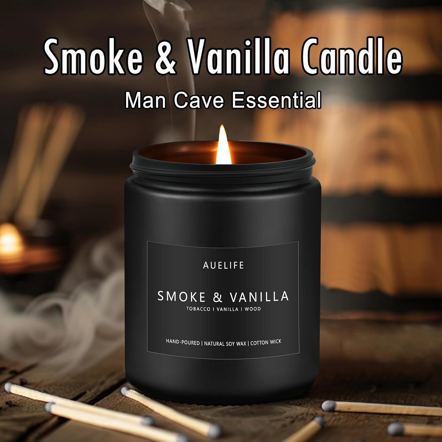 2 Pack Smoke & Vanilla Candle | Candles for Men - Masculine Candle, Soy Candles for Home Scented - Gifts for Men, Home Fragrance Gifts - Each of 7oz