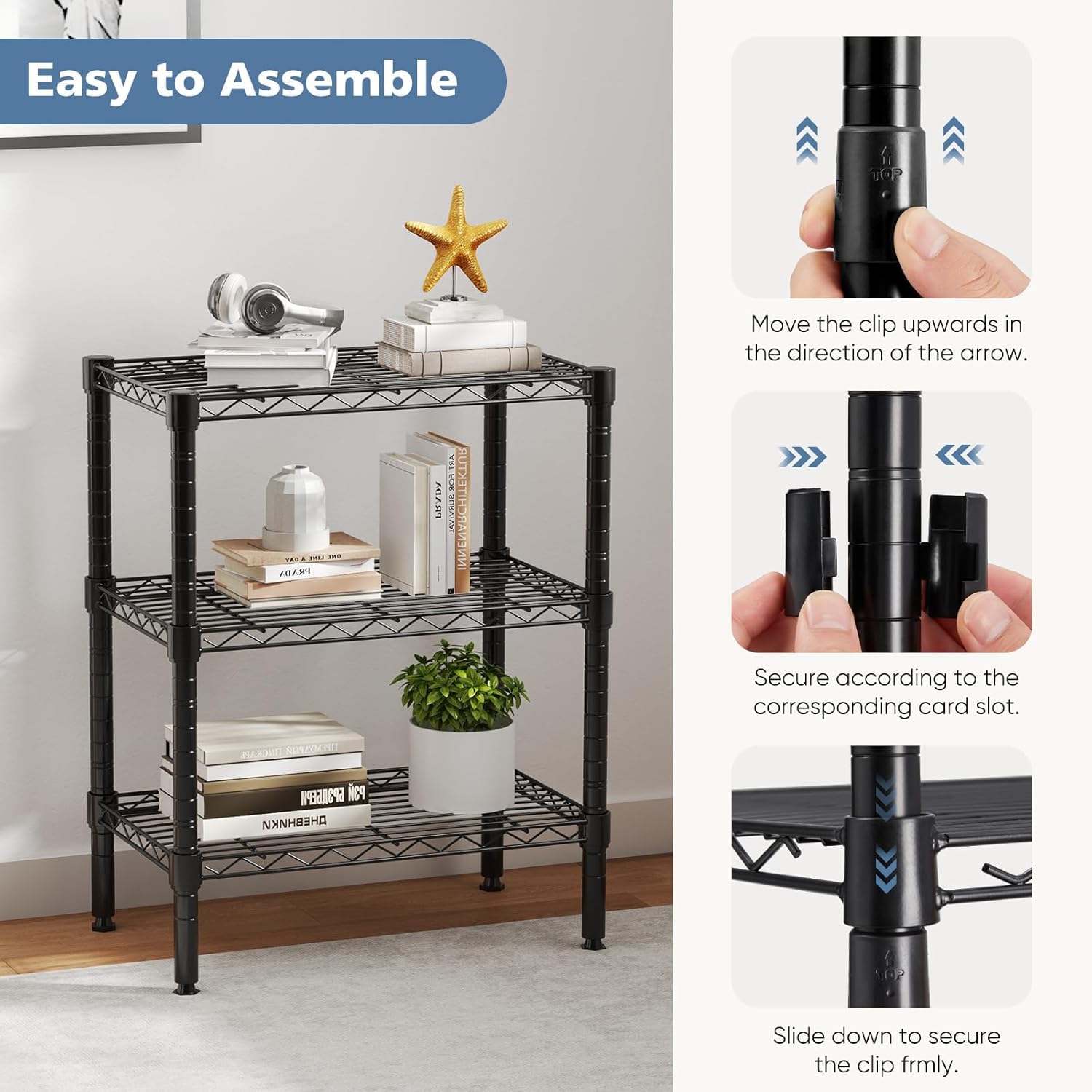 HealSmart 3-Tier Metal Wire Storage Shelves, Adjustable Standing Storage Rack Shelf, Heavy Duty