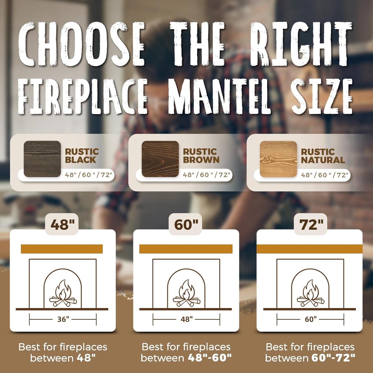 48x8x3 Fireplace Mantel - Handcrafted Hollow Rustic Solid Wood Wall Mounted Floating Shelf with Invisible Heavy Duty Wood Bracket (Weathered Black)