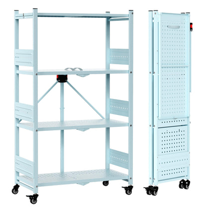 WORKPRO 4-Tier Folding Shelf, No-Assembly Metal Storage Rack with Wheels, 600 lbs Capacity (with