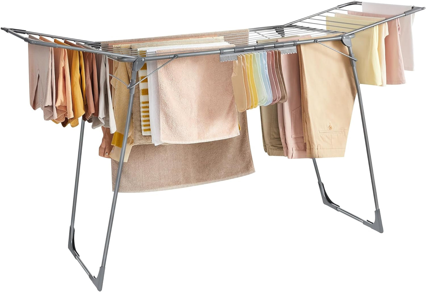 SONGMICS Clothes Drying Rack Foldable, Gullwing Laundry Drying Rack, Space-Saving, 22.2 x 68.1 x 38 Inches, Sock Clips, Metal Structure, for Clothes, Towels, Linens, Indoor, Outdoor Gray ULLR518G01