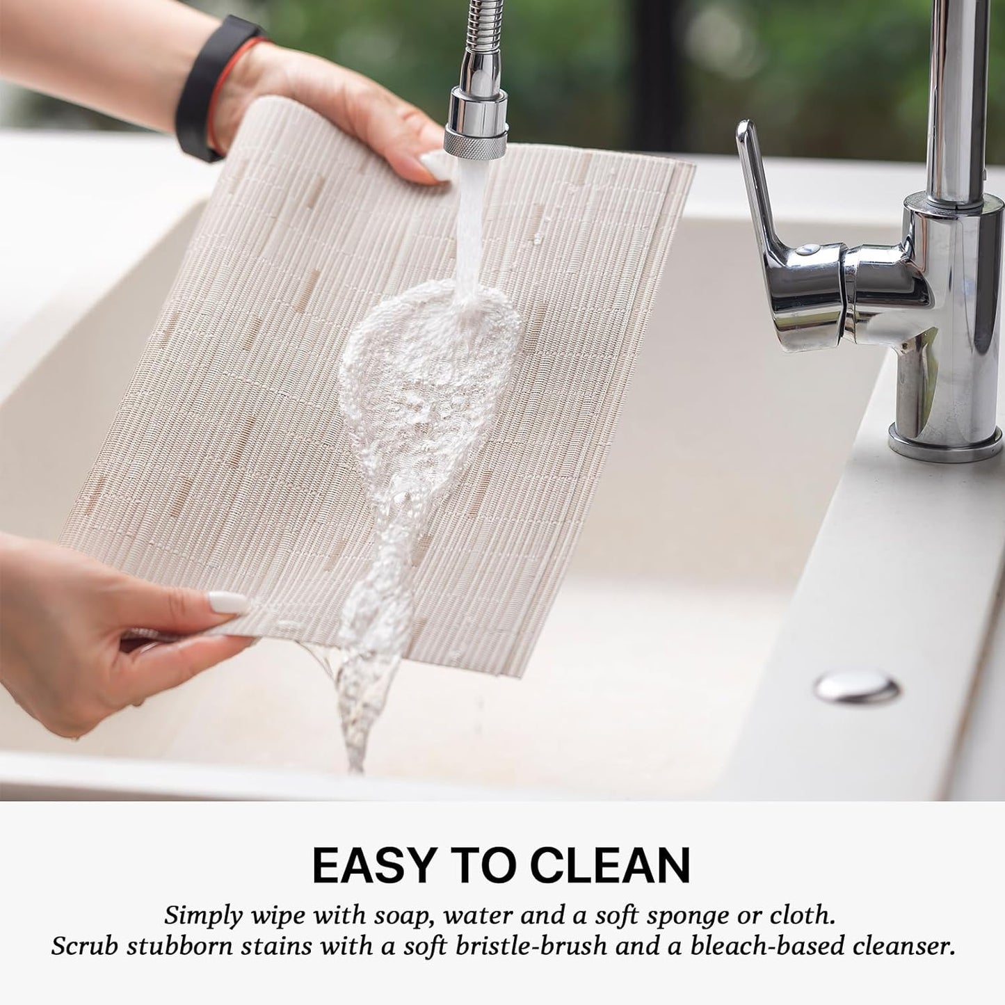 LEXMORE Placemats Set of 4 Vinyl/Plastic Woven Place Mats for Kitchen Table Indoor/Outdoor Washable Placemat Wipeable Dining Table Mats(Pale Beige)