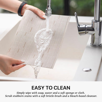 LEXMORE Placemats Set of 12 Vinyl/Plastic Woven Place Mats for Kitchen Table Indoor/Outdoor Washable Placemat Wipeable Dining Table Mats(Pale Beige)