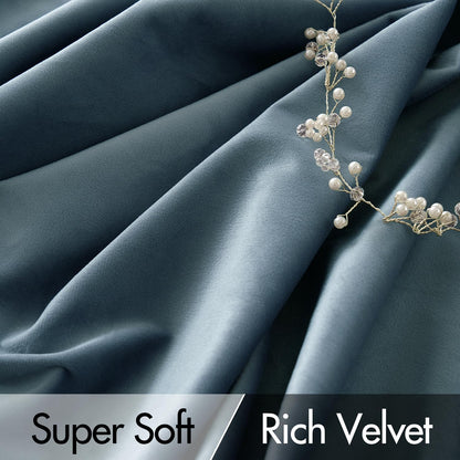 MIULEE Stone Blue Velvet Curtains 96 inches Long 2 Panels - Luxury Pinch Pleated Room Darkening Window Drapes for Bedroom Living Room Thermal Insulated Super Soft, Back Tab Rod Pocket Light Blue