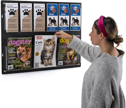 Displays2go Tiered Brochure Rack for Wall, 6-12 Adjustable Pockets, Frameless Acrylic - Black (2RP6BLK)