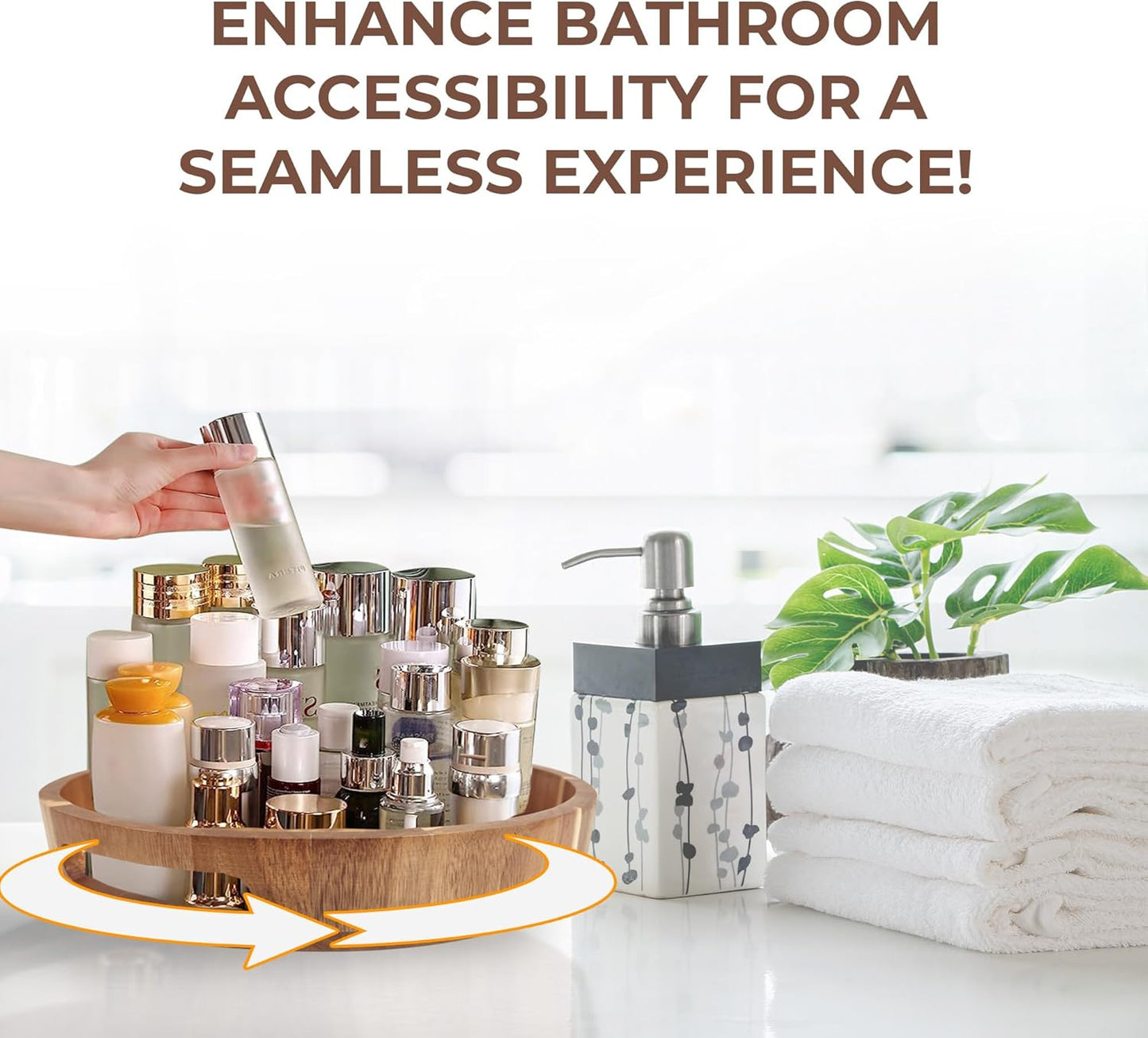 Lazy Susan for Table top 12 inch Wooden Large Lazy Susan Turntable Tray Organizer for Cabinet, Dining Table Centerpiece, Pantry, Kitchen Spice Cabinet Countertop Organizer, 100% Acacia Wood