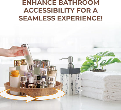 Lazy Susan for Table top 12 inch Wooden Large Lazy Susan Turntable Tray Organizer for Cabinet, Dining Table Centerpiece, Pantry, Kitchen Spice Cabinet Countertop Organizer, 100% Acacia Wood