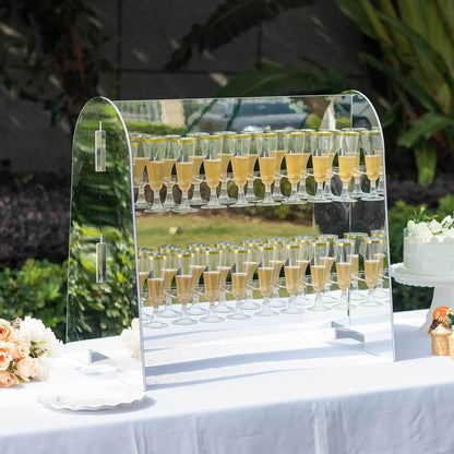 Tableclothsfactory Silver Mirror Finish 2-Tier Wine Glass Stemware Rack, 18 Champagne Flute Holder Foam Board Stand - 25"