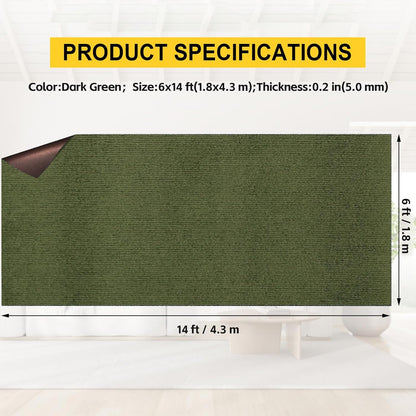 Marine Carpet,6 FT x 14 FT Olive Green Indoor Outdoor Carpet 0.2" Thick with Water-Proof TPE Backing, Non-Slide for Home, Patio, Porch, Deck