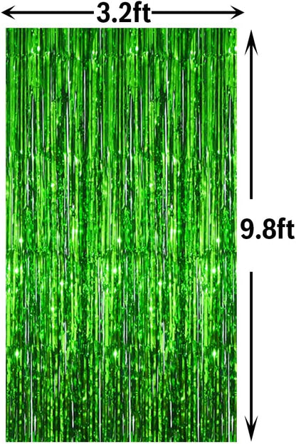 GOER 3.2 ft x 9.8 ft Metallic Tinsel Foil Fringe Curtains Party Photo Backdrop Party Streamers for St. Patrick's Day,Graduation,New Year Eve Decorations Christmas Wedding Decor (Green,5 Packs)