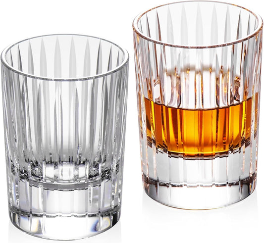 KAMMAK Crystal Whiskey Glasses Set of 2, Handcrafted 3.38oz Liquor Glasses, Luxury Old Fashioned