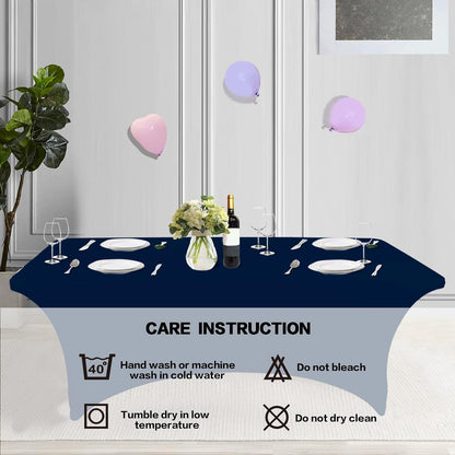 IVAPUPU 8FT Table Cloth for Rectangular Fitted Events Stretch Jean Blue Table Covers Washable Cover Spandex Tablecloth Protector for Party, Wedding, Cocktail, Banquet, Festival