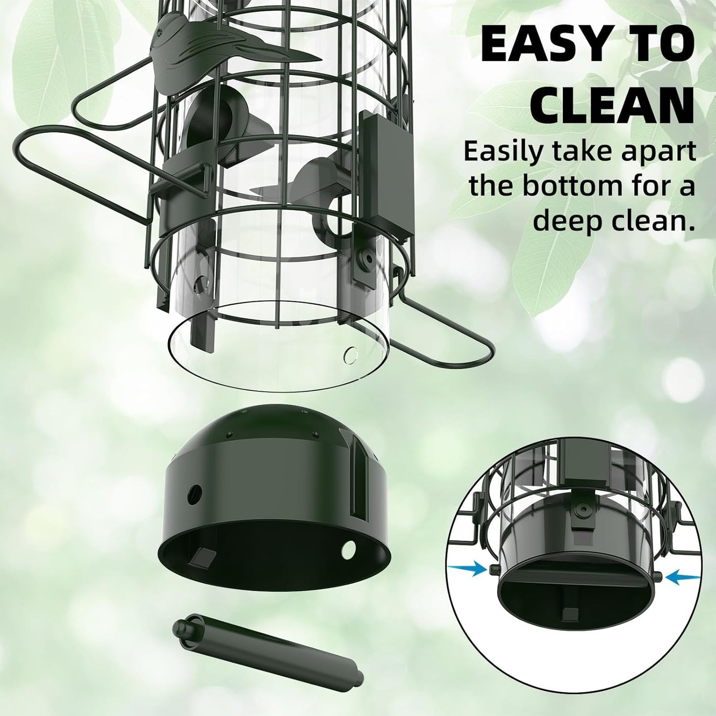 Squirrel Proof Bird Feeder,Metal Mesh Bird Feeders for Outdoors Hanging,Gravity Protection Squirrel Proof Wild Bird Feeders with Finch Cardinal Chickadee,3LB Large Capacity,Green