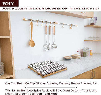 Bamboo Spice Rack Drawer Organizer - 8 Pieces Set- 10" Wide Per Piece - Combine Pieces Into 20" Wide Rack (10" or 20")