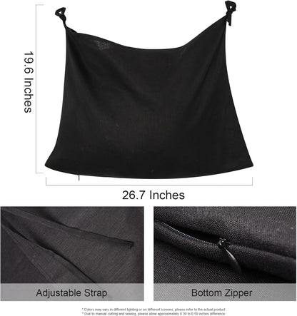 Hanging Linen Laundry Bag, 100% Pure Flax Linen Over The Door Hamper with Bottom Zipper for Laundry Room, Household Dirty Cloth Storage Organizer Bag, Black