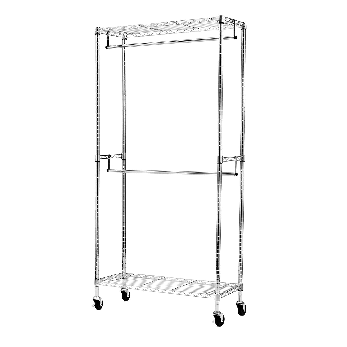 Amazon Basics Adjustable Clothes Rack for Handing, Double Hanging Rod Garment Rolling Closet