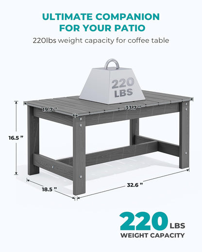 SERWALL Outdoor Coffee Table, HDPE Patio Coffee Table for Outside, Grey
