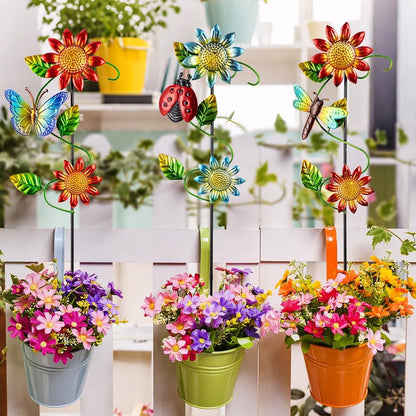 3 Pcs Sunflower＆Butterly＆Ladybug＆Dragonfly Decorative Garden Stakes,23.5 in Metal Sunflower Yard Art for Outside Decor,Spring Outdoor Decor for Mom,Women,Grandma