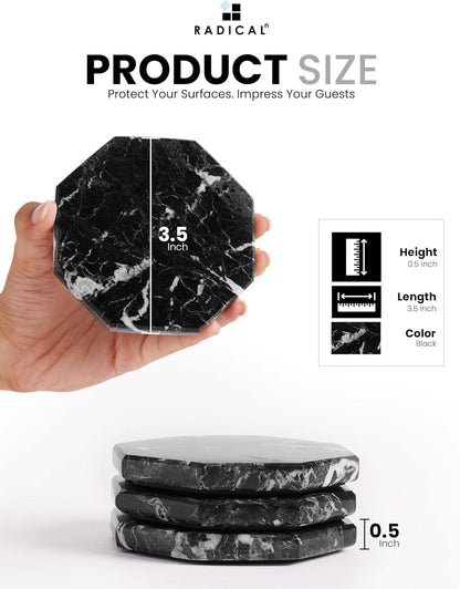 Radicaln Marble Coasters Star 3.5" Inches Black Handmade Stone Drink Coasters Set of 6 for Coffee Table and Dining Table Decor, Coaster for Drink