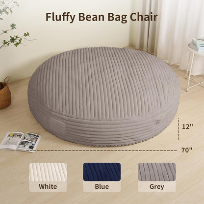 Memory Foam Bean Bag Chair, Bean Bag Bed with Fluffy Removable Cover, for Living Room Bedroom, 6FT Grey