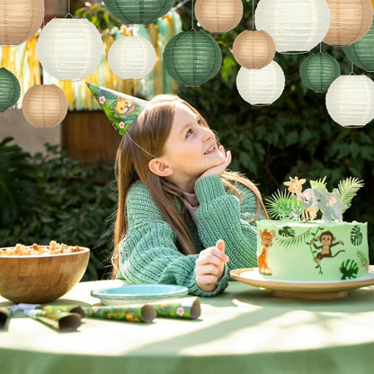 Green Round Chinese Paper Lanterns Decorative 15pcs Hanging Paper Lantern for Rustic Wedding Jungle Wonderland Themed Birthday Party Baby Shower