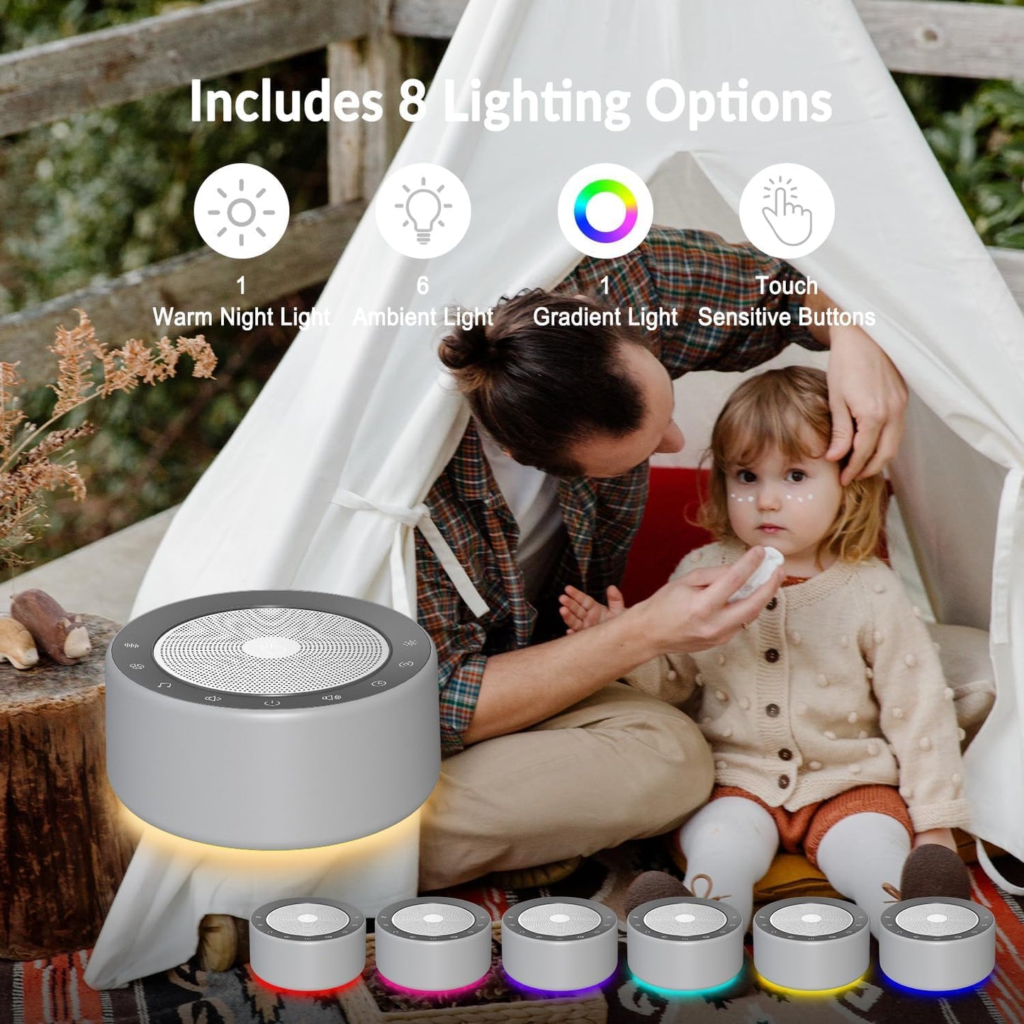 Nursery Lamp with Sound Machine, Mood Lighting, 7 Colors Night Light, 30 Soothing Sounds, White Noises for Baby, Adults. Timer, Plug in, Memory Function, Touch Control