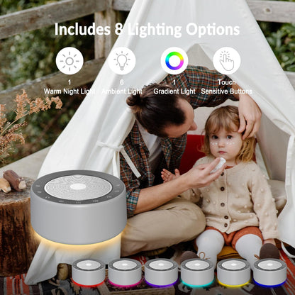Nursery Lamp with Sound Machine, Mood Lighting, 7 Colors Night Light, 30 Soothing Sounds, White Noises for Baby, Adults. Timer, Plug in, Memory Function, Touch Control