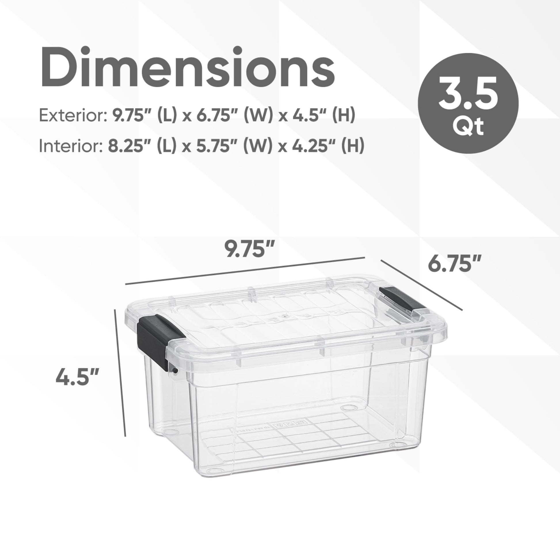Superio Clear Storage Bins with Lids, 3 Quart BPA Free Plastic Containers, Transparent Boxes for