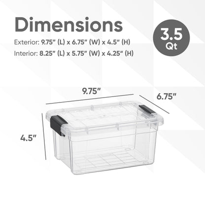 Superio Clear Storage Bins with Lids, 3 Quart BPA Free Plastic Containers, Transparent Boxes for