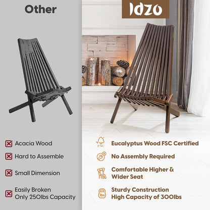IDZO Elina FSC Eucalyptus Tamarack Chair, 300Lbs Capacity Modern Adirondack Style, Wooden Folding Seat, for Fire Pit Outdoor & Indoor - Cinnamon, Single
