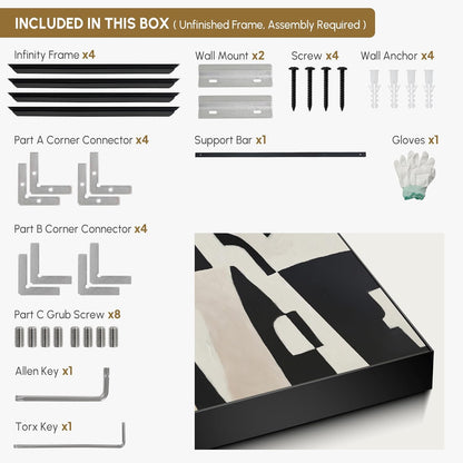 SIGNWIN 24"x46" Extra Large Framed Wall Art Black and White Abstract Geometric Design, Minimalist Modern Print for Home Living Room Bedroom Decor (Frame Assembly Required)