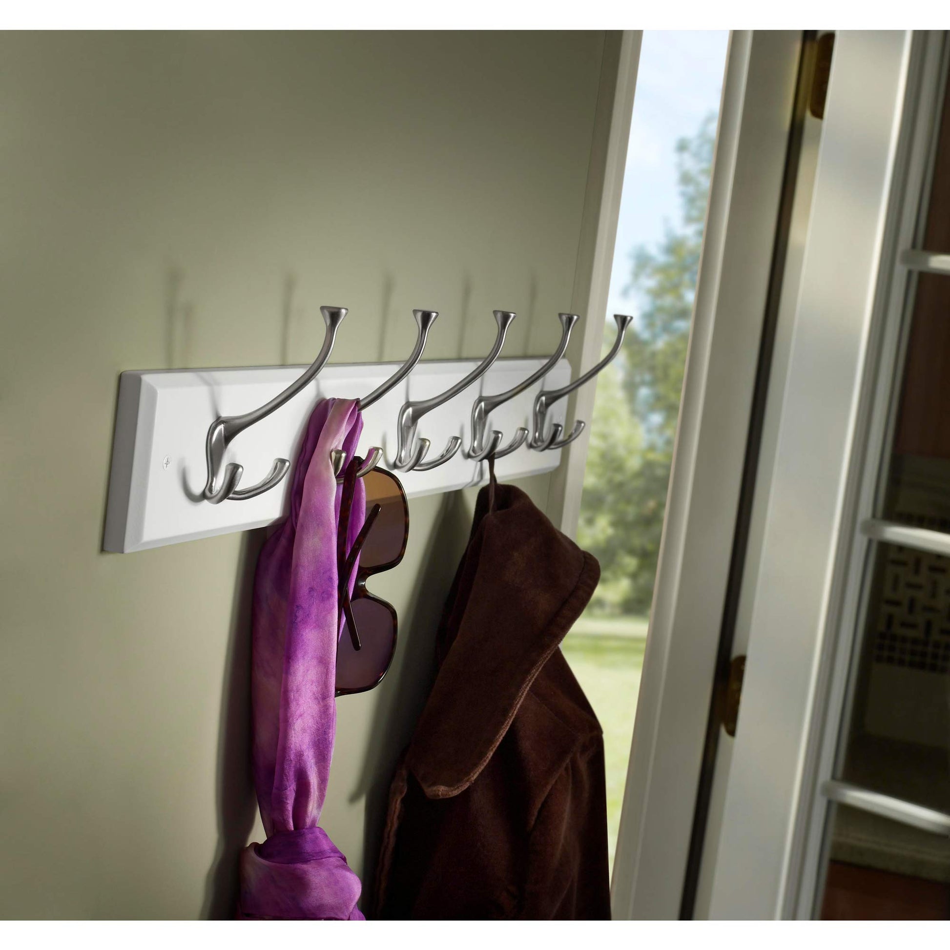 Liberty Hardware 129848 Wall Mounted Coat Rack with 5 Decorative Hooks, 27-Inch, Satin Nickel and