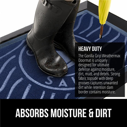 GORILLA GRIP 100% Waterproof All-Season WeatherMax Doormat US Designed Natural Rubber, Stain and Fade Resistant, Low Profile Indoor Outdoor Door Mats, Easy Clean Patio Mat, 17x29, Blue Sailing