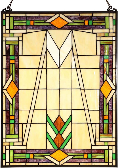 Bieye W10029 Mission Tiffany Style Stained Glass Window Panel Hangings with Chain, 18" W x 25" H