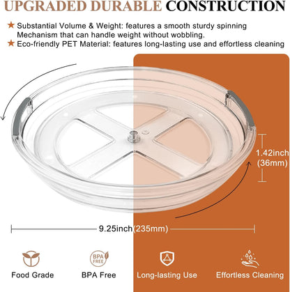 Clear Lazy Susan Organizer Turntable for Cabinet Table Top, 9.25 Inch 4 Pack 360 Rotating Spinning Makeup Organizer for Vanity, Kitchen Storage Rack Heavy-Duty Pantry Spices Tray Countertop Organizer