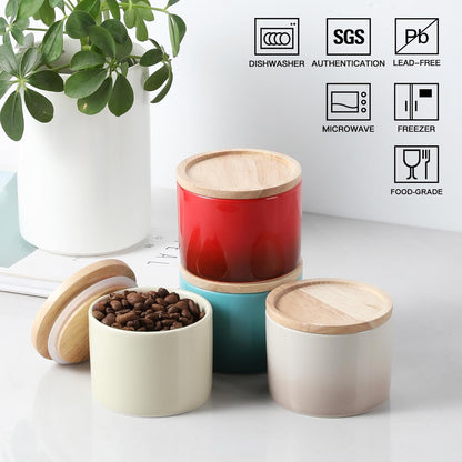 Sweejar Kitchen Canisters Ceramic Food Storage Jar, Stackable Containers with Airtight Seal Wooden Lid for Serving Ground Coffee, Tea, Sugar, Spice and More - 5 Fl Oz(Gradient Red)