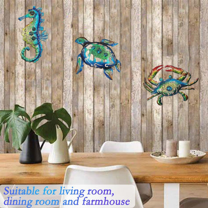 Weibefee Metal Sea Turtle Seahorse Crab Beach Themed Bathroom Wall Art Decor, Ocean Themed Wall Decorations for Home Bathroom,10 Inch, Set of 3…